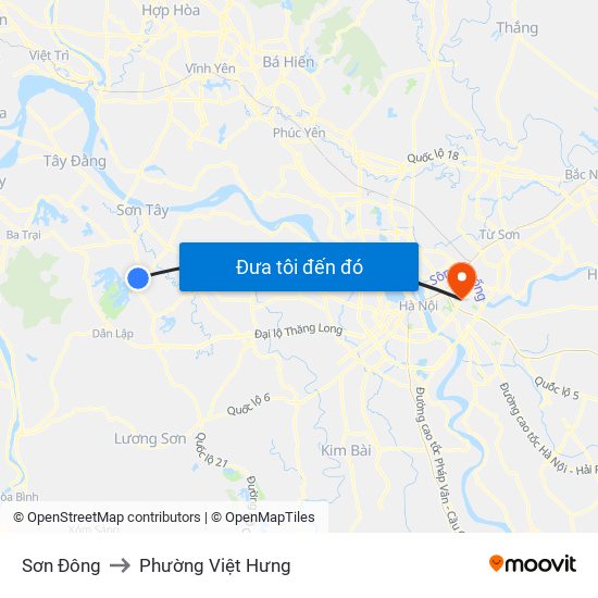 Sơn Đông to Phường Việt Hưng map