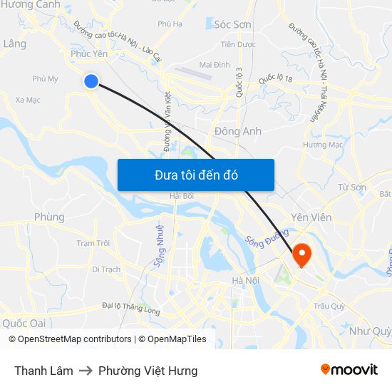 Thanh Lâm to Phường Việt Hưng map