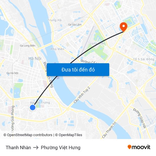 Thanh Nhàn to Phường Việt Hưng map