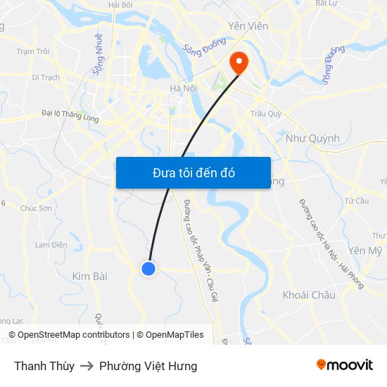 Thanh Thùy to Phường Việt Hưng map