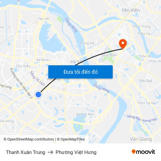 Thanh Xuân Trung to Phường Việt Hưng map