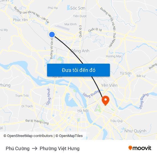 Phú Cường to Phường Việt Hưng map