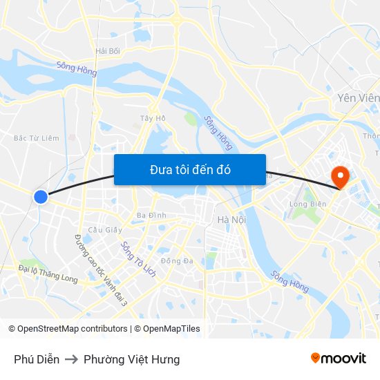 Phú Diễn to Phường Việt Hưng map