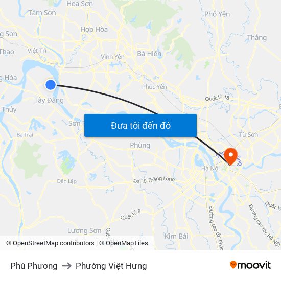 Phú Phương to Phường Việt Hưng map