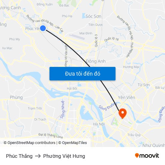 Phúc Thắng to Phường Việt Hưng map