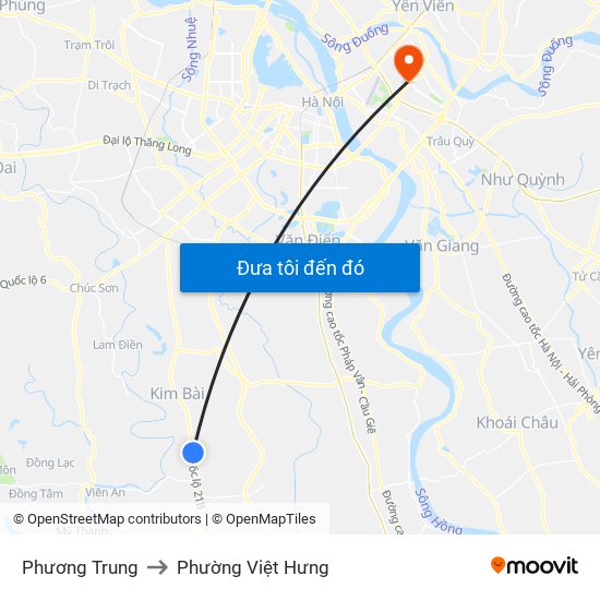 Phương Trung to Phường Việt Hưng map