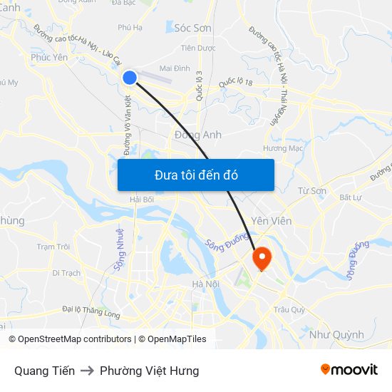 Quang Tiến to Phường Việt Hưng map