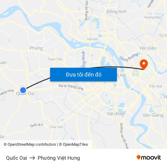 Quốc Oai to Phường Việt Hưng map