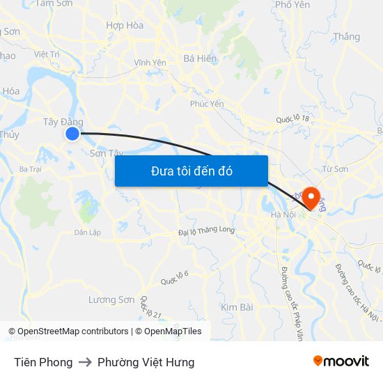 Tiên Phong to Phường Việt Hưng map