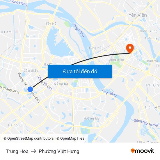 Trung Hoà to Phường Việt Hưng map