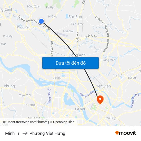 Minh Trí to Phường Việt Hưng map