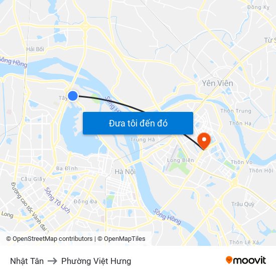 Nhật Tân to Phường Việt Hưng map