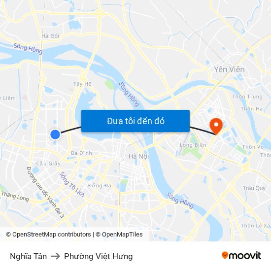 Nghĩa Tân to Phường Việt Hưng map