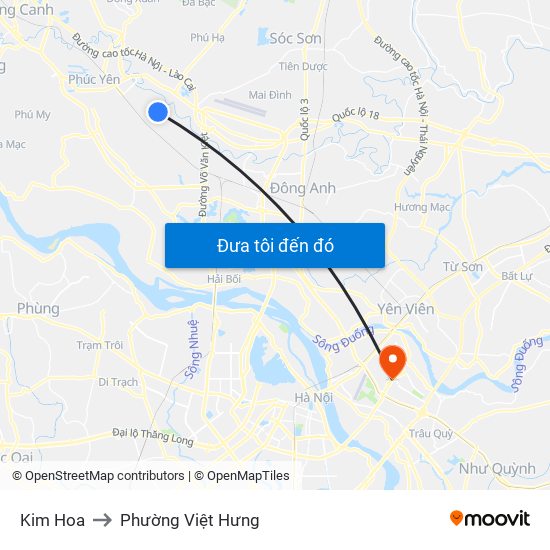 Kim Hoa to Phường Việt Hưng map