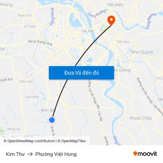 Kim Thư to Phường Việt Hưng map