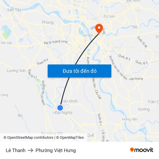 Lê Thanh to Phường Việt Hưng map