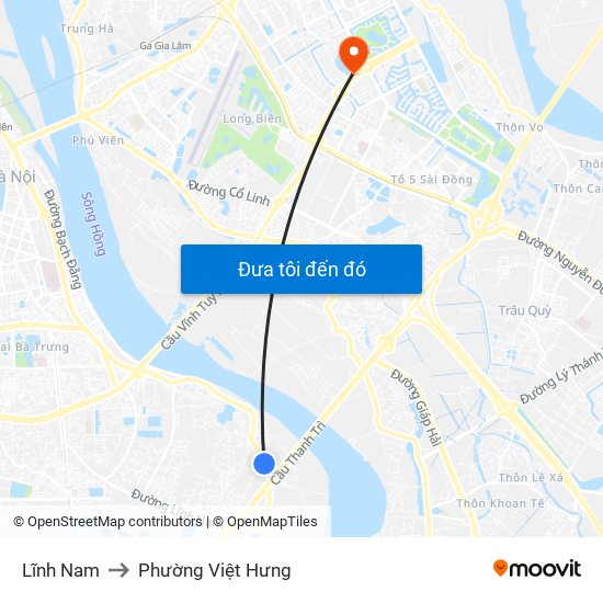 Lĩnh Nam to Phường Việt Hưng map