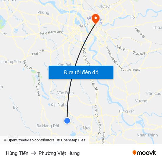 Hùng Tiến to Phường Việt Hưng map