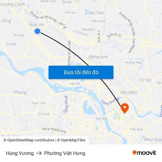 Hùng Vương to Phường Việt Hưng map