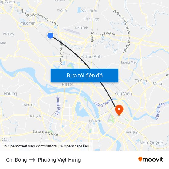 Chi Đông to Phường Việt Hưng map