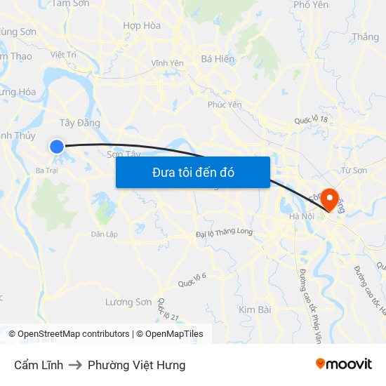 Cẩm Lĩnh to Phường Việt Hưng map