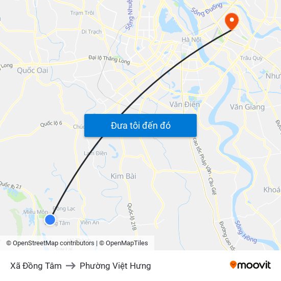 Xã Đồng Tâm to Phường Việt Hưng map