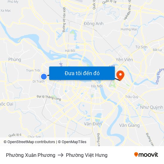 Phường Xuân Phương to Phường Việt Hưng map