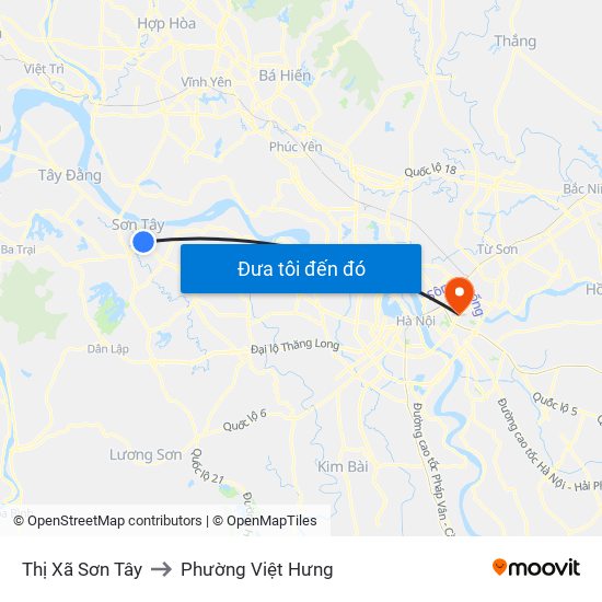 Thị Xã Sơn Tây to Phường Việt Hưng map