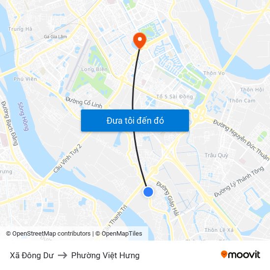 Xã Đông Dư to Phường Việt Hưng map