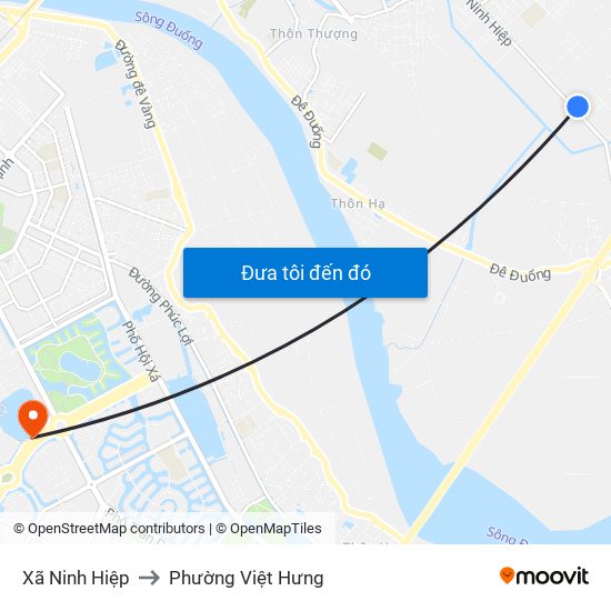 Xã Ninh Hiệp to Phường Việt Hưng map