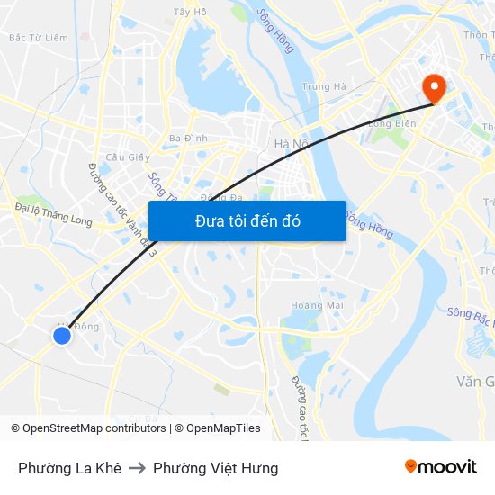 Phường La Khê to Phường Việt Hưng map