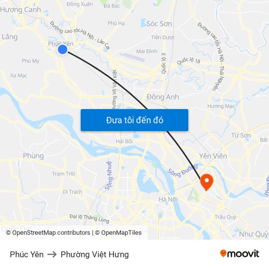 Phúc Yên to Phường Việt Hưng map