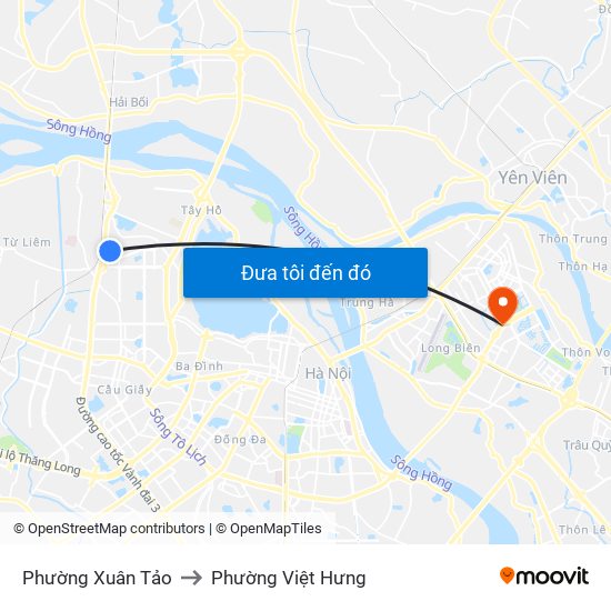 Phường Xuân Tảo to Phường Việt Hưng map
