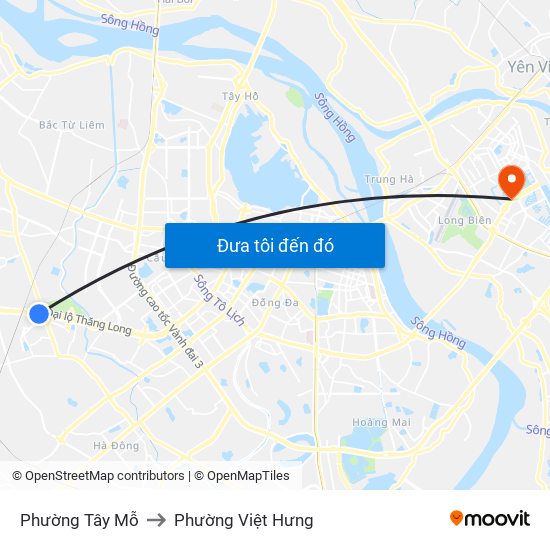 Phường Tây Mỗ to Phường Việt Hưng map
