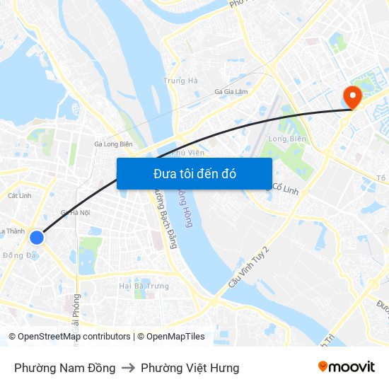Phường Nam Đồng to Phường Việt Hưng map