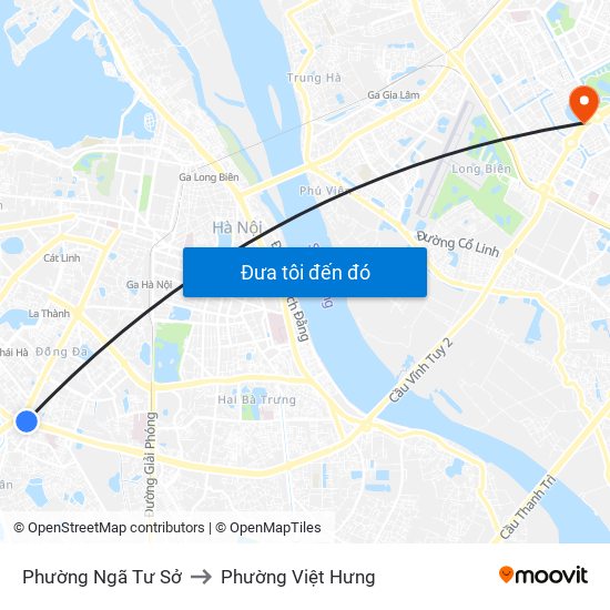 Phường Ngã Tư Sở to Phường Việt Hưng map