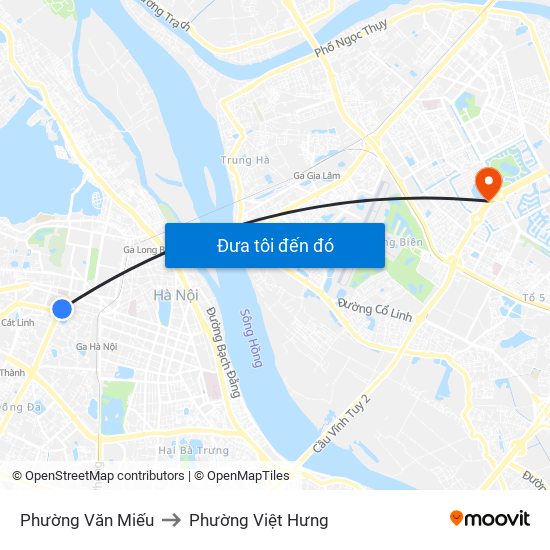 Phường Văn Miếu to Phường Việt Hưng map