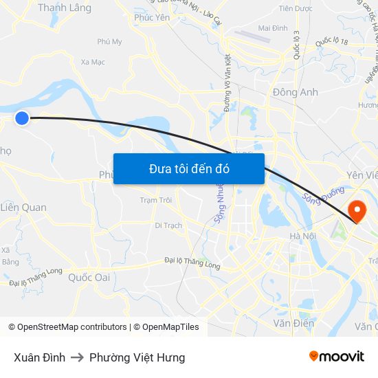 Xuân Đình to Phường Việt Hưng map