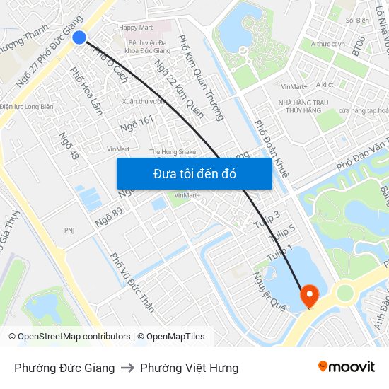 Phường Đức Giang to Phường Việt Hưng map