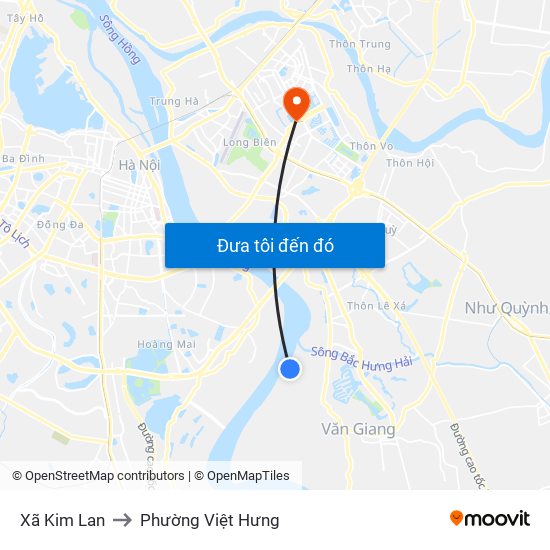 Xã Kim Lan to Phường Việt Hưng map