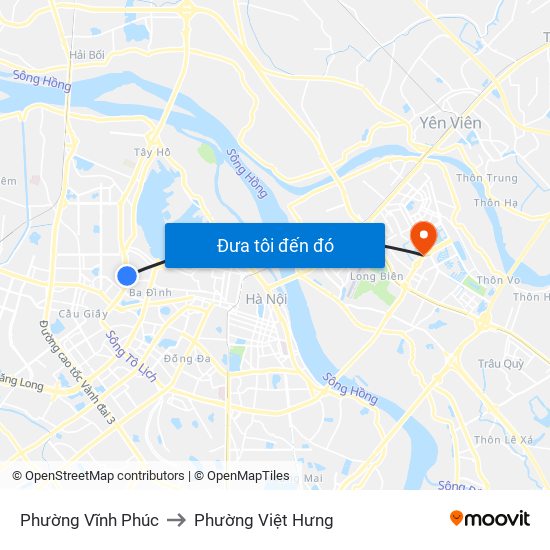 Phường Vĩnh Phúc to Phường Việt Hưng map