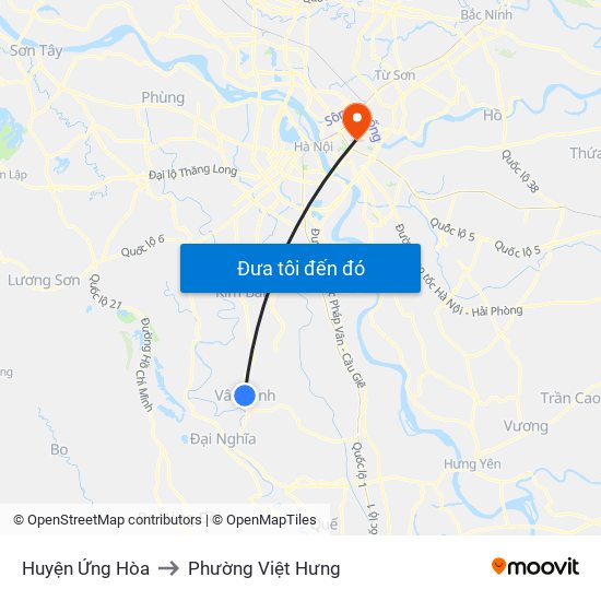 Huyện Ứng Hòa to Phường Việt Hưng map