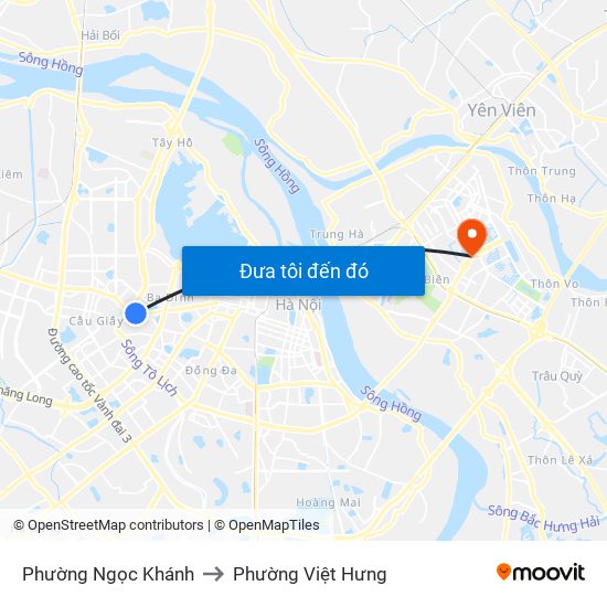 Phường Ngọc Khánh to Phường Việt Hưng map