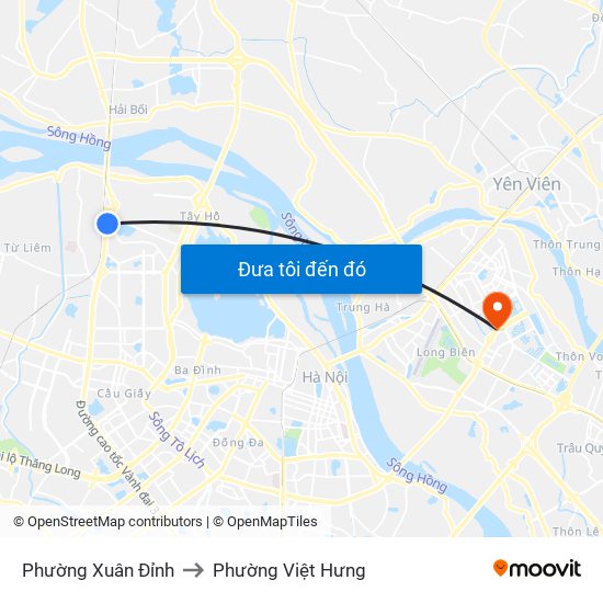 Phường Xuân Đỉnh to Phường Việt Hưng map