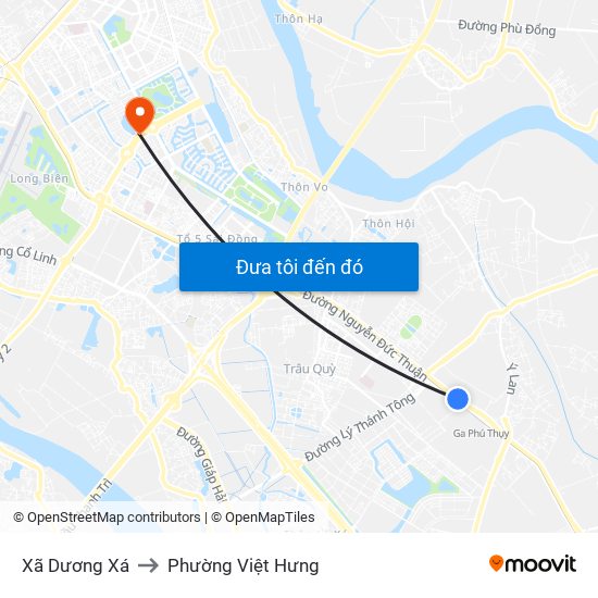 Xã Dương Xá to Phường Việt Hưng map