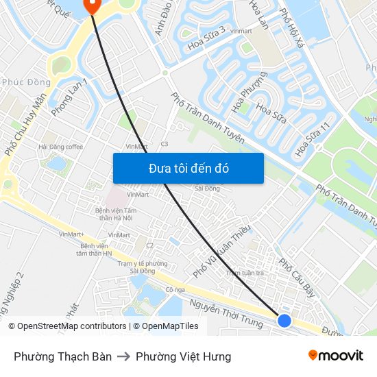 Phường Thạch Bàn to Phường Việt Hưng map