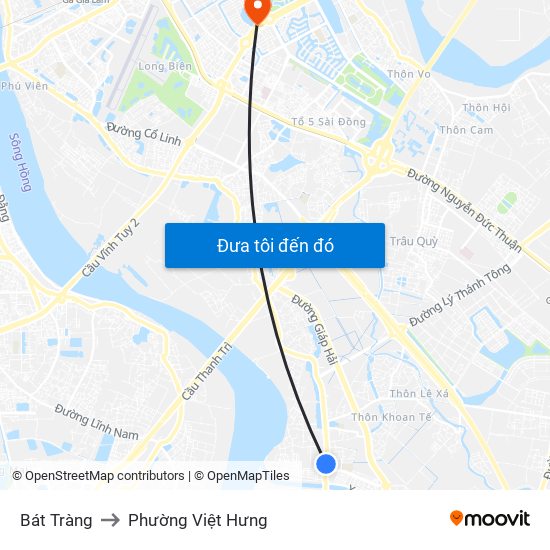 Bát Tràng to Phường Việt Hưng map