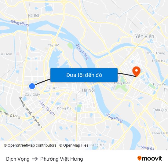 Dịch Vọng to Phường Việt Hưng map