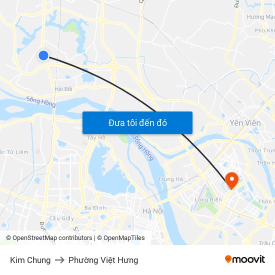 Kim Chung to Phường Việt Hưng map