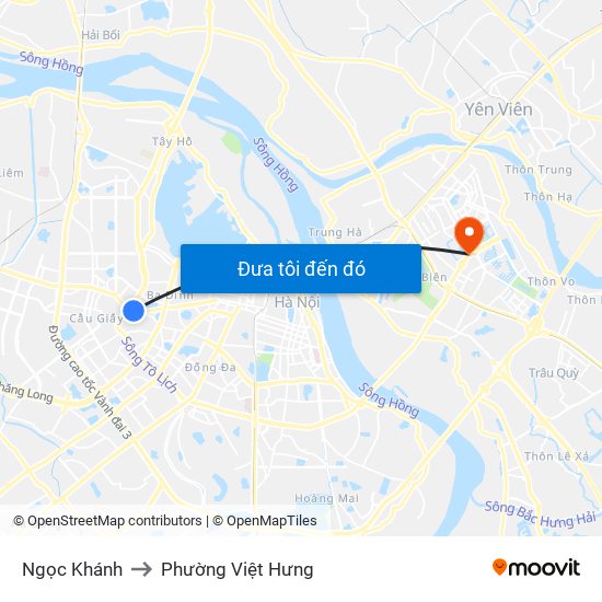 Ngọc Khánh to Phường Việt Hưng map